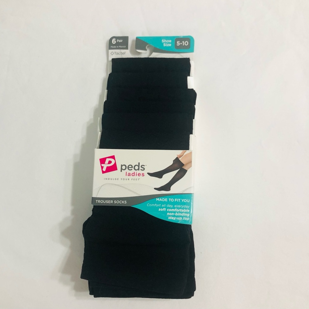 6 pairs trouser socks stay up top non binding black. Size 5-10